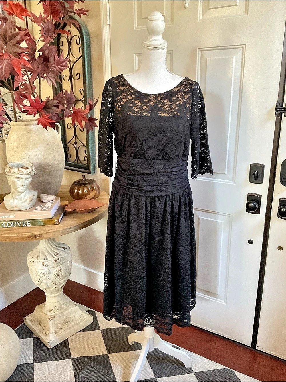 Kiyonna Black Floral Lace Midi Dress